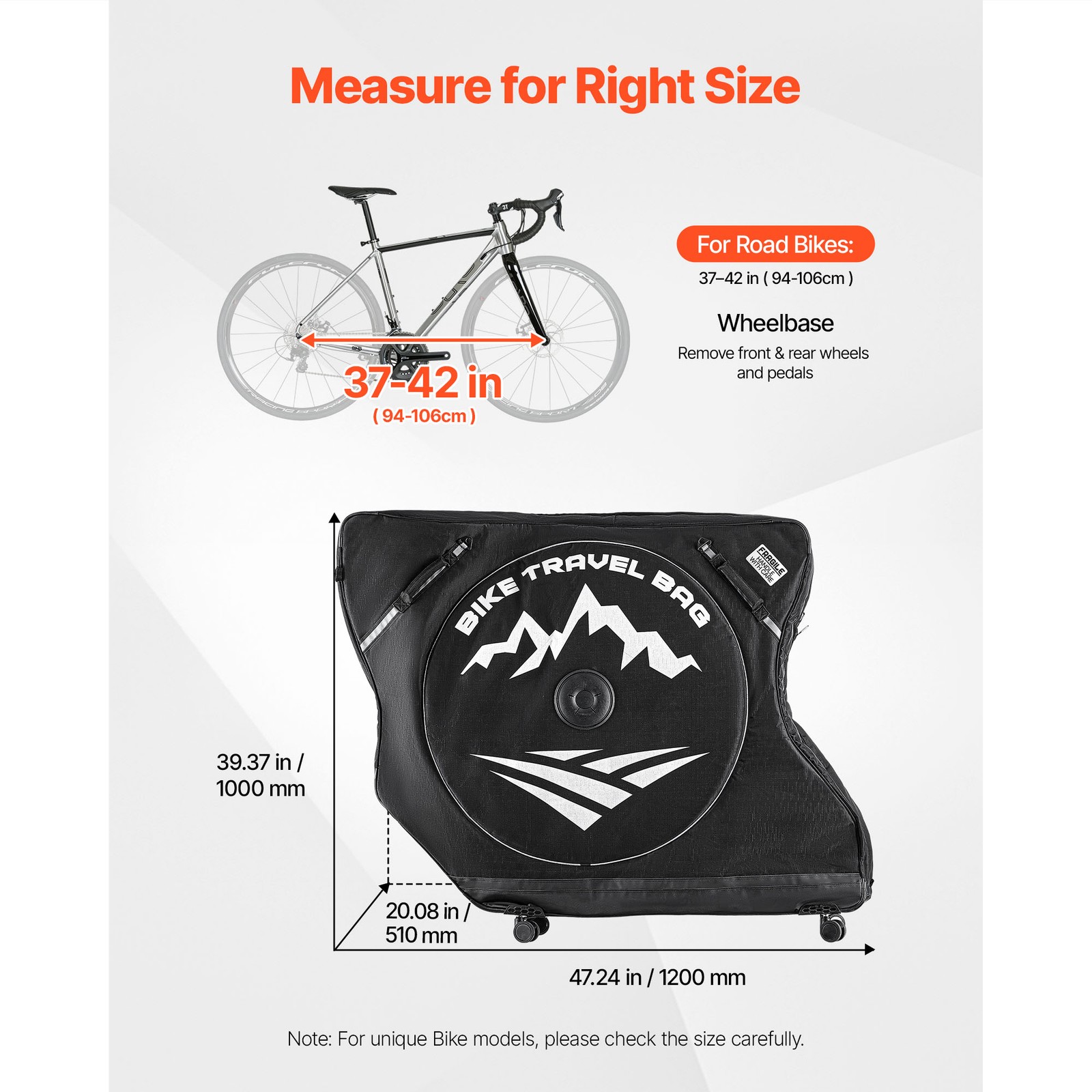 Uimoso Bike Travel Bag for 37-42 in Wheelbase, 600D Bicycle Storage Case