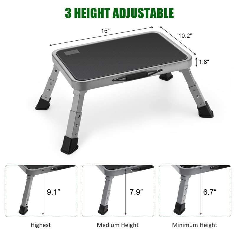 Jocauto Foldable Step Stool Adjustable Non-Slip Step Ladder Rubber Feet Kitchen