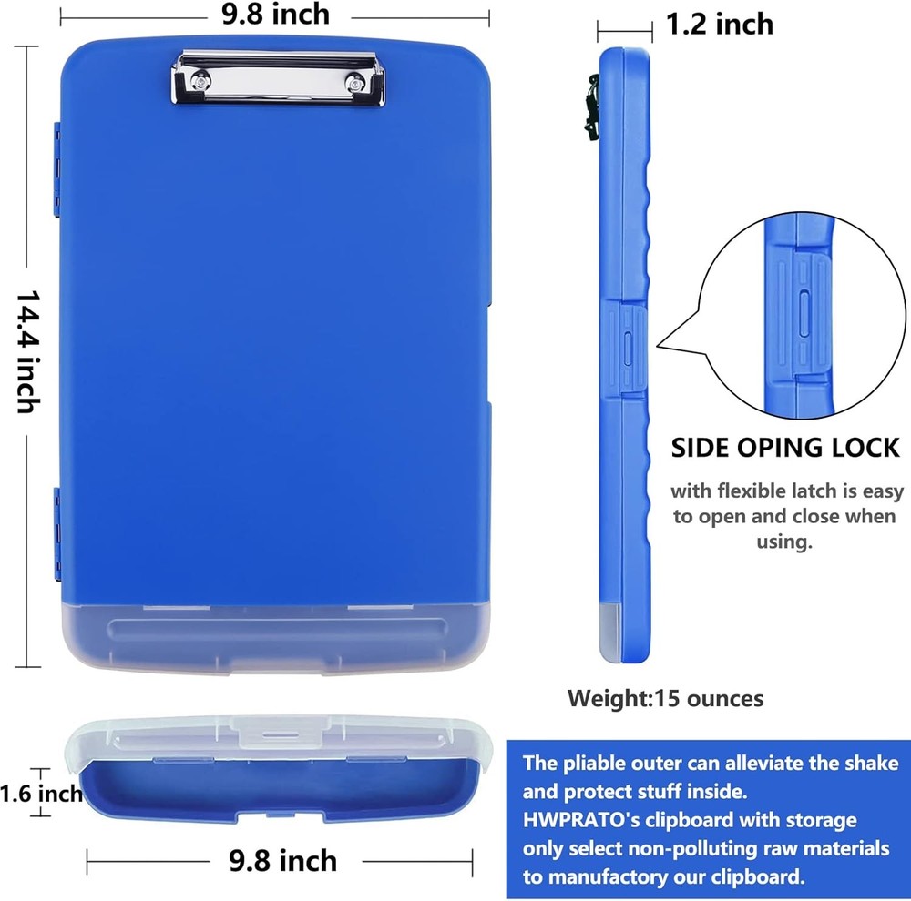 HWPRATO Foldable Clipboard Organizer with Storage - Plastic Blue