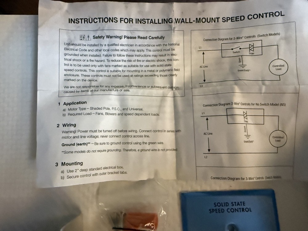 KB ELECTRONICS KBWC-15K SOLID STATE MOTOR CONTROL SPEED SWITCH (NEW)