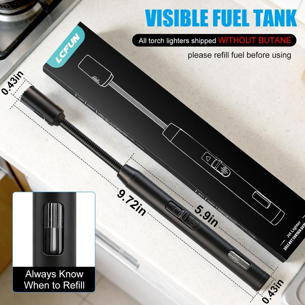 Long Grill Lighter,Refillable Butane,Windproof Flexible with Visual Fuel Wind...