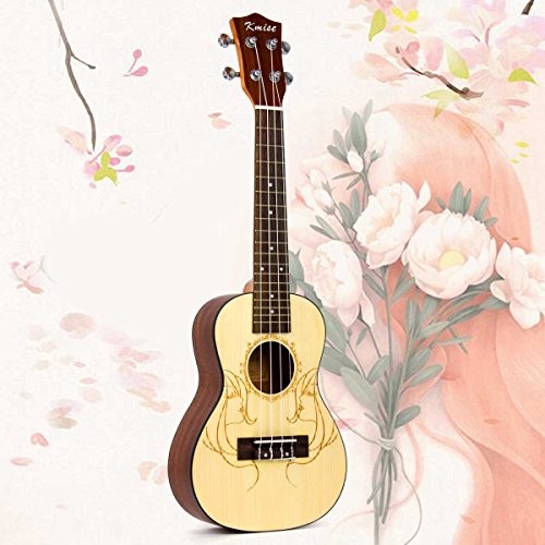 Concert Ukulele, Solid Spruce Ukelele 23 inch 4 String Hawaii Guitar Uke with