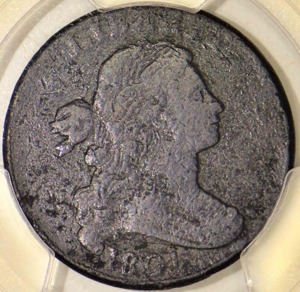 1801 Three Errors Reverse Draped Bust Large Cent PCGS-F Details