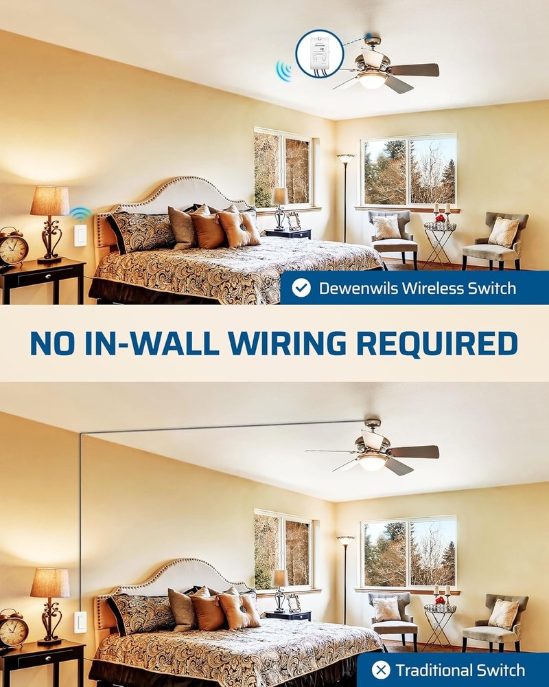 Wireless Light Switch Kit - 10A, Remote Control for Ceiling Lights, 100 Ft RF Ra