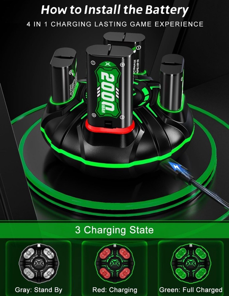 Rechargeable Battery Pack For Xbox One Controller 4*2000mah With Charger