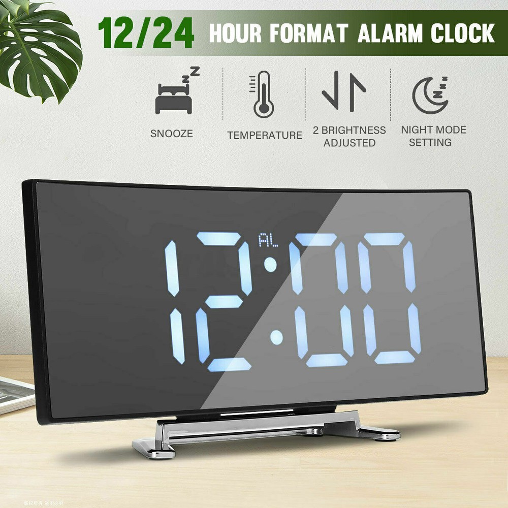 Digital Alarm Clock LED Mirror Display Temperature Snooze Bedroom Table USB