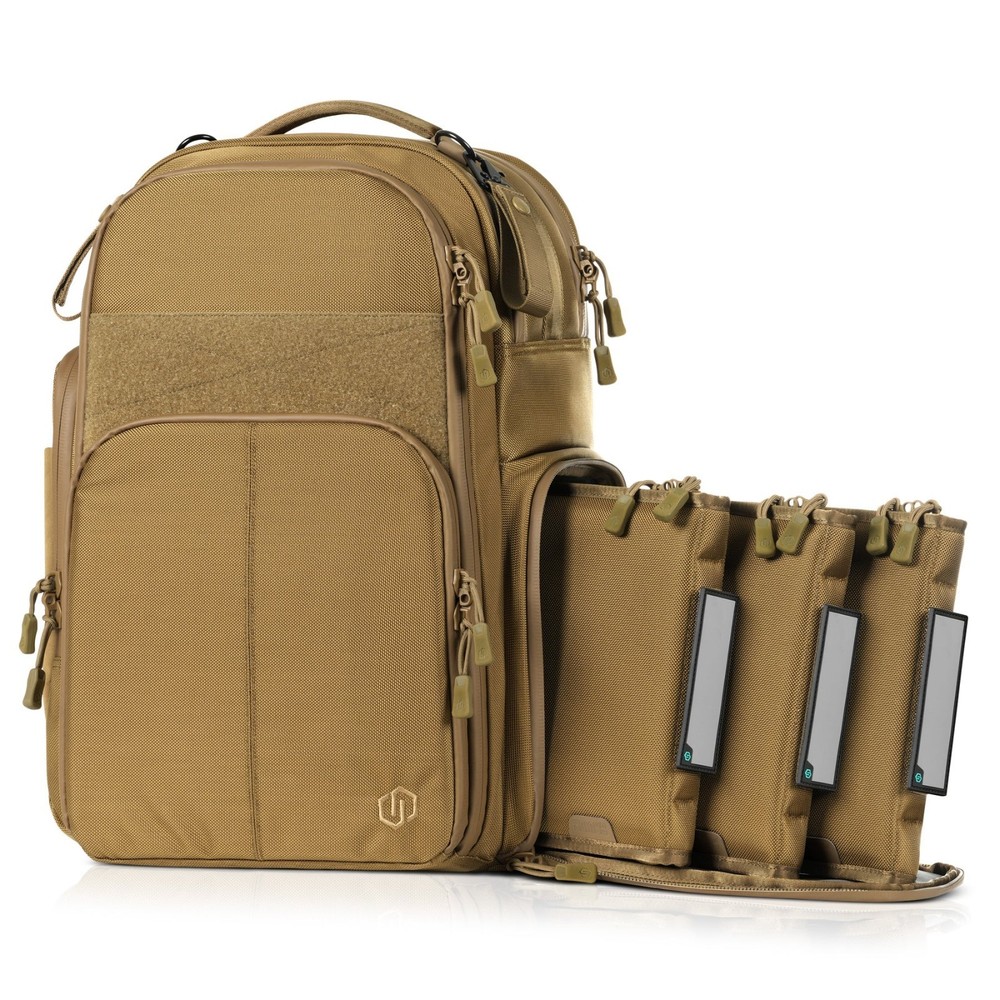 SAVIOR Pro SEMA Competition Range Backpack w/ 3 Individual Pistol Cases - TAN