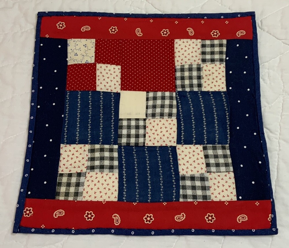 Vintage Antique Patchwork Quilt Table Topper Or Wall Hanging, Nine Patch, Multi