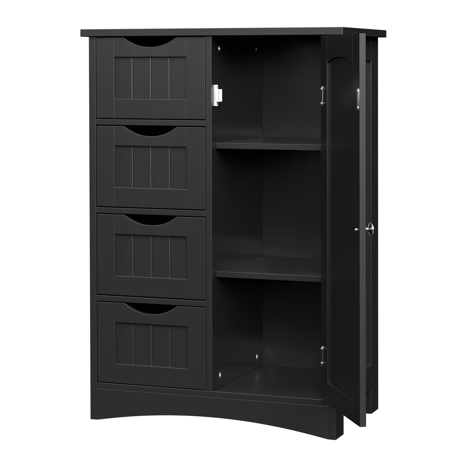 Bathroom Floor Storage Cabinet w/4 Drawers Adjustable Shelves Freestanding Black