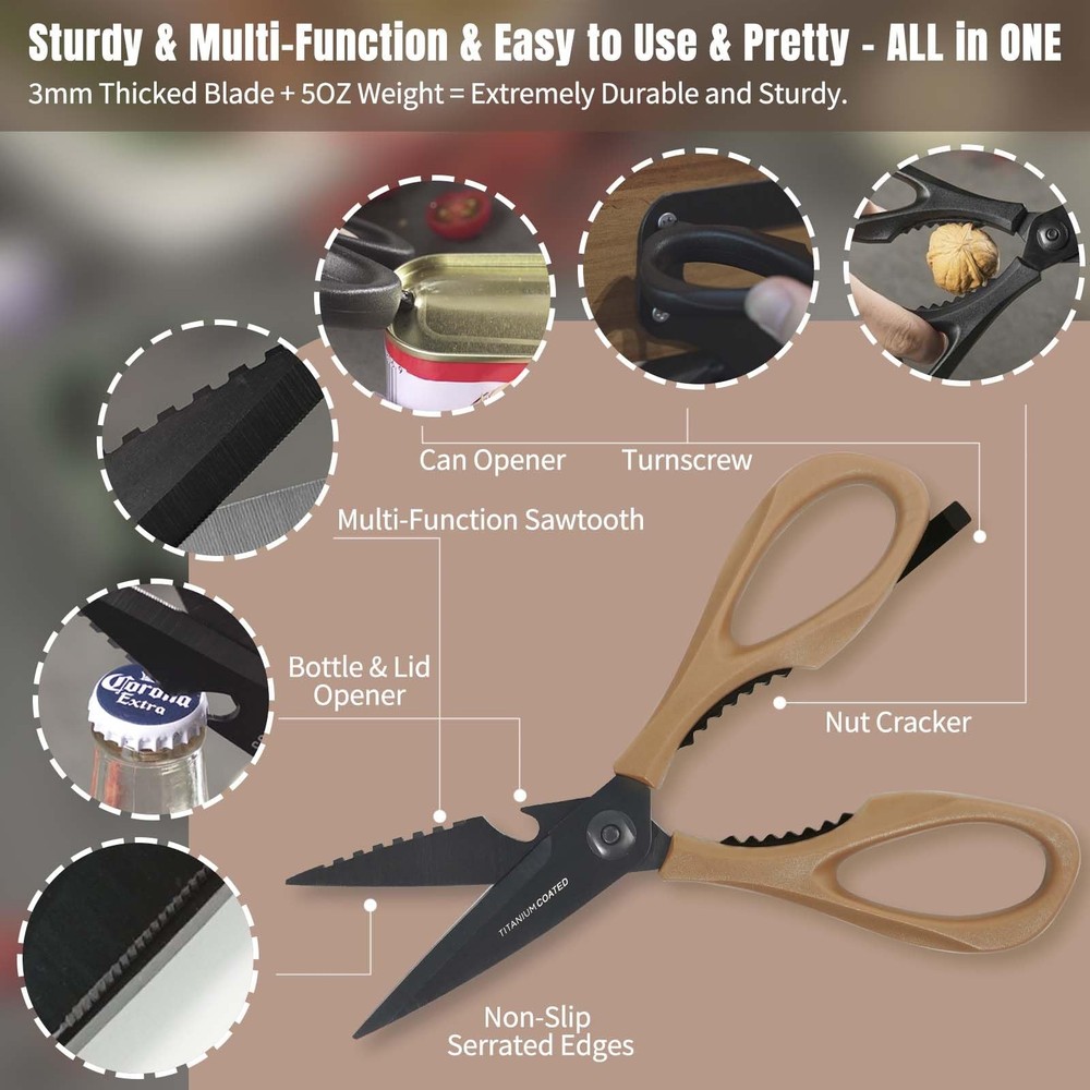 Kitchen Scissors All Purpose, Extra Sharp Kitchen Shears with Sharpener & She...