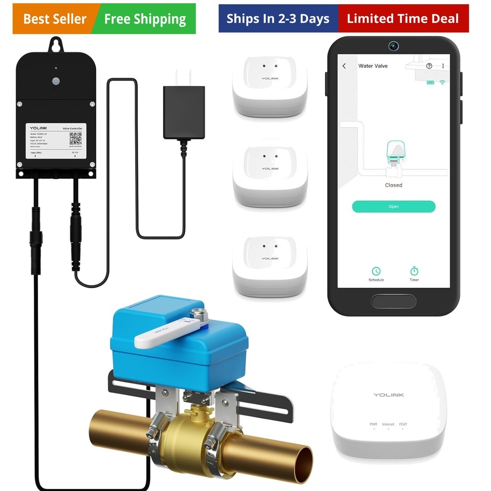 DIY Automatic Water Leak Detection & Shut-Off Starter Kit, EVO Valve Operator...