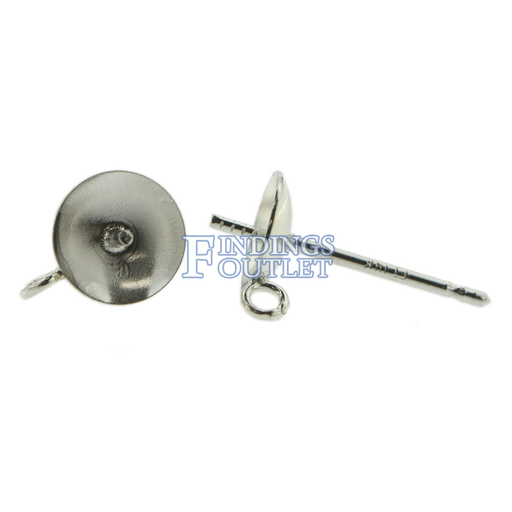 14k White Gold Pearl Cup Stud Earring Mounting Setting Push Back Post With Ring