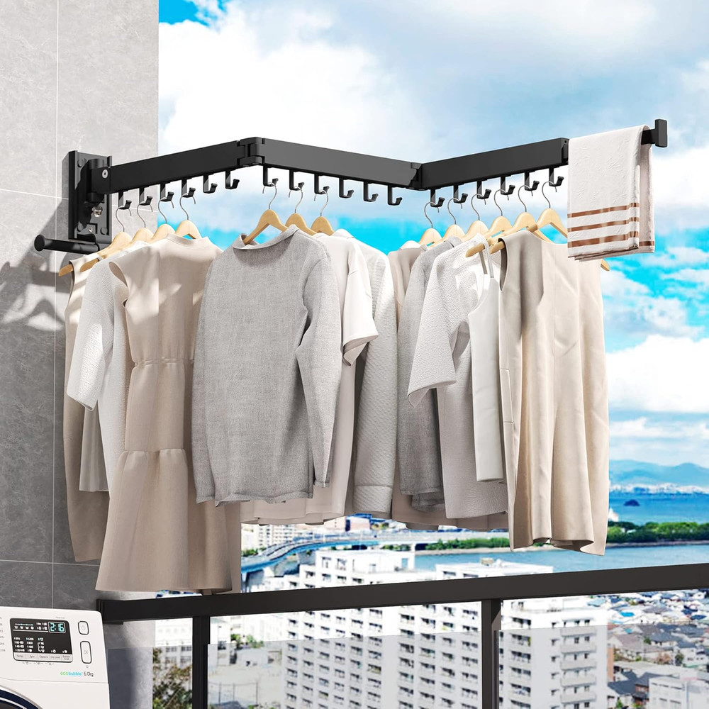Folding Wall-Mounted Clothes Drying Rack for Laundry Room Organization