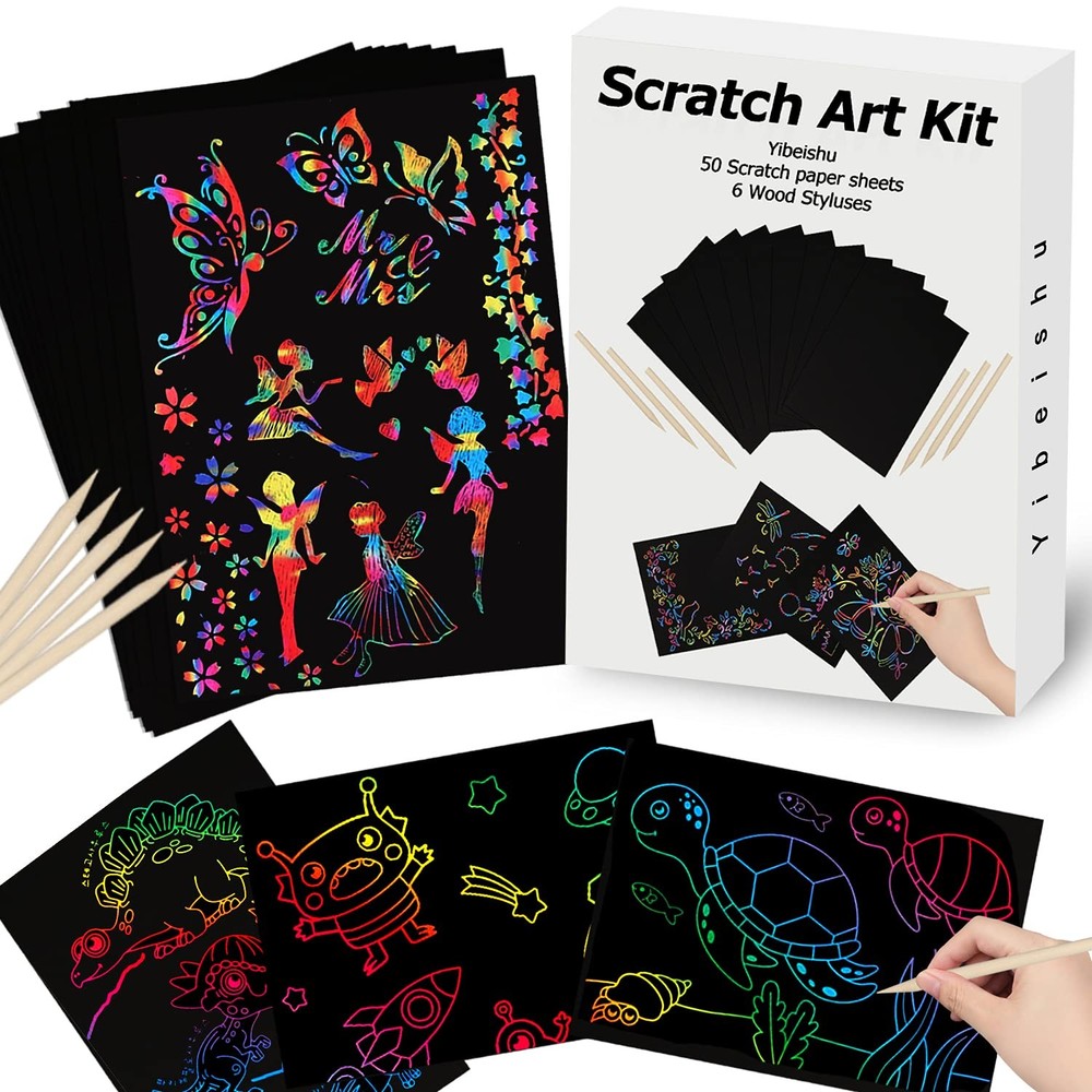 Art Set for Kids Rainbow Magic Scratch Off Paper Black Scratch Sheets Notes C...