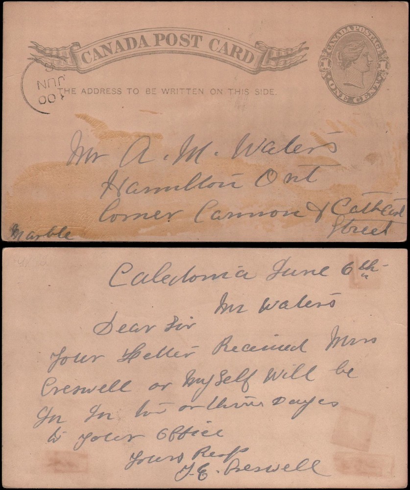 postal card to Hamilton Ont