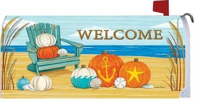 Coastal Beach Pumpkins Mailbox Cover