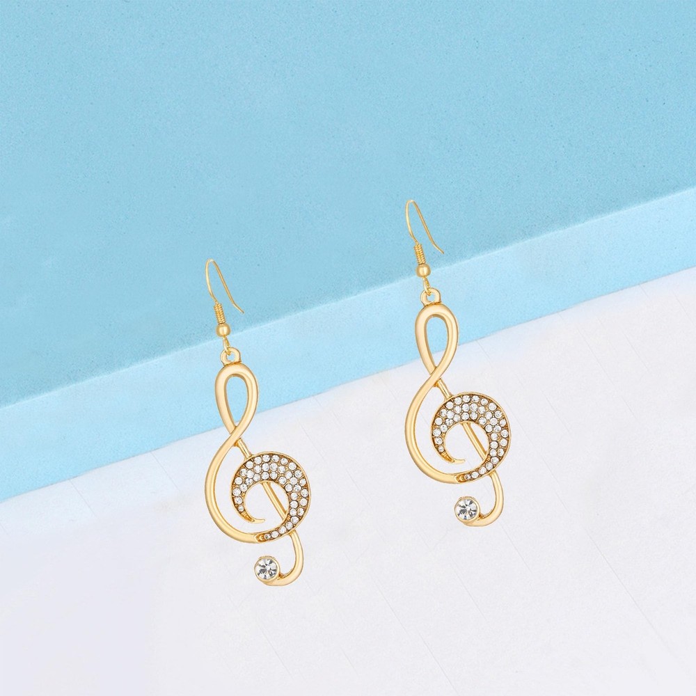 Delicate Music Note Dangle Earrings Crystal Note Treble Clef Music Note Drop ...