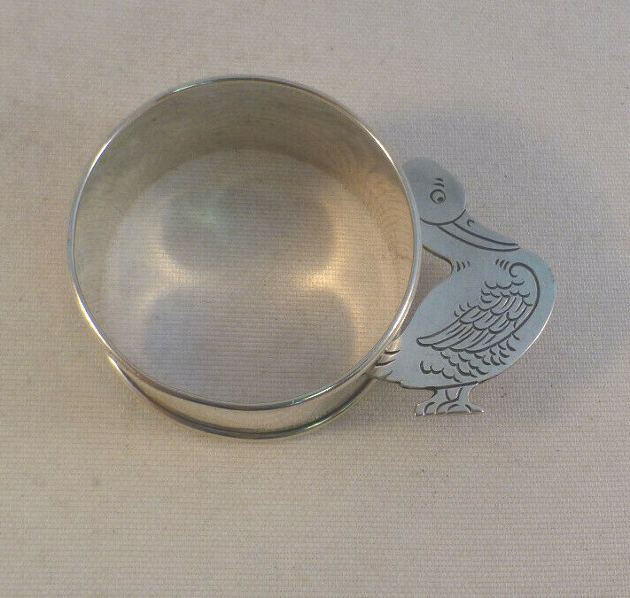 Figural Duck Sterling Webster Napkin Ring-Mono'd