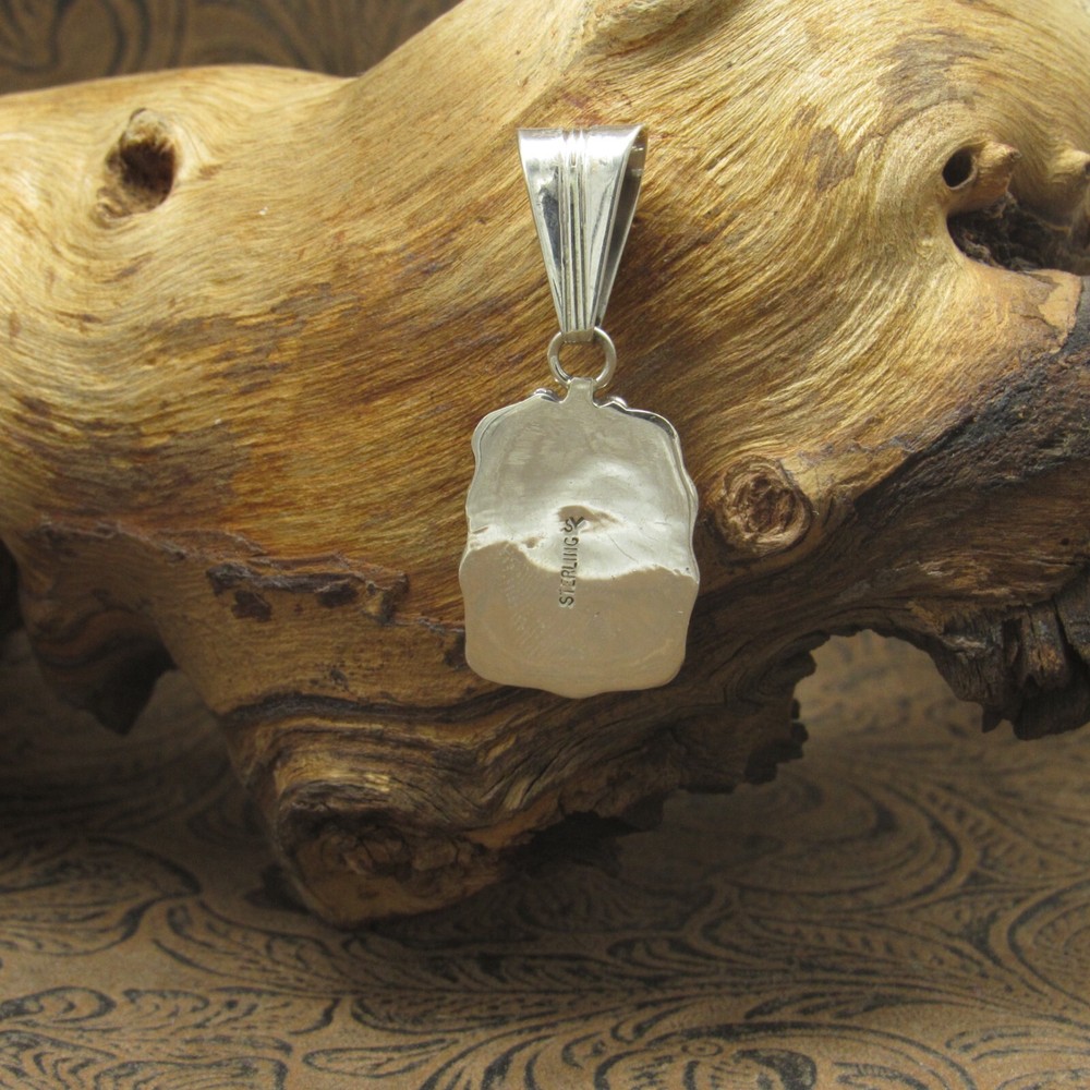 *Sterling Silver Rectangular Coral Pendant With Silver Designs