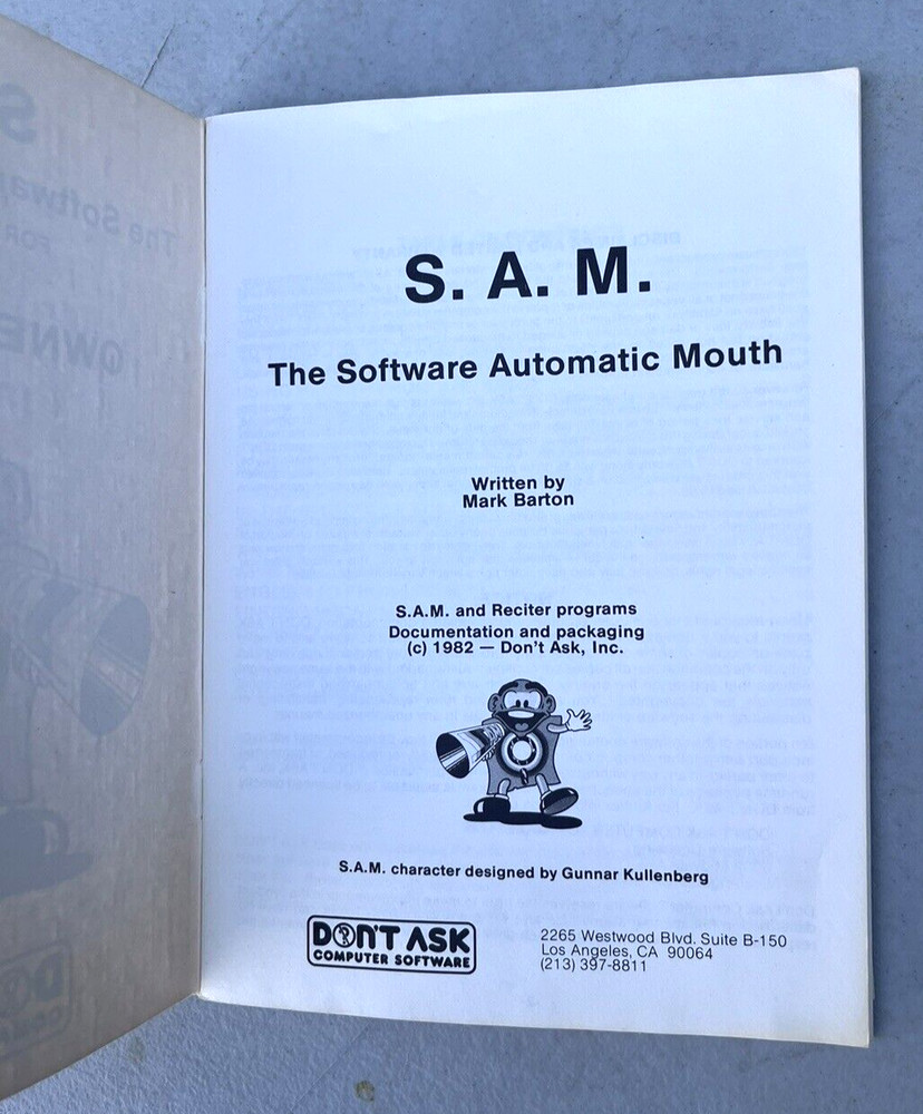 1982 Tronix SAM Software Automatic Mouth Apple II Disk & Owners Manual Don't Ask