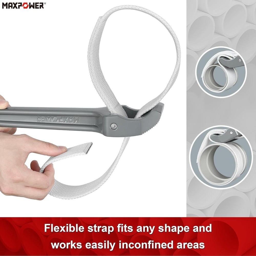 Strap Wrench, 18-inch Handle Adjustable Strap Wrench, Nylon Strap Pipe Wrench