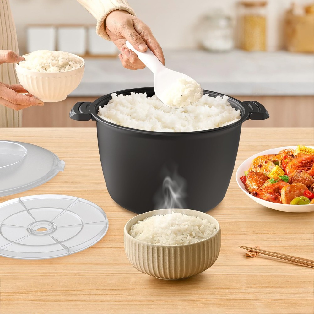 Professional Large Micro Cookware 3 Quart, Microwave Rice Cooker, black