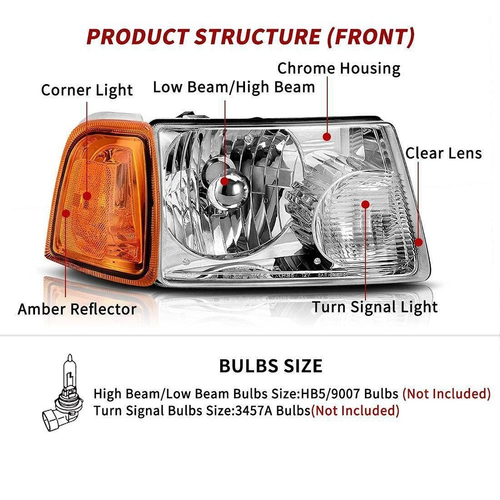 Pair Chrome Headlight Assembly RXC0882