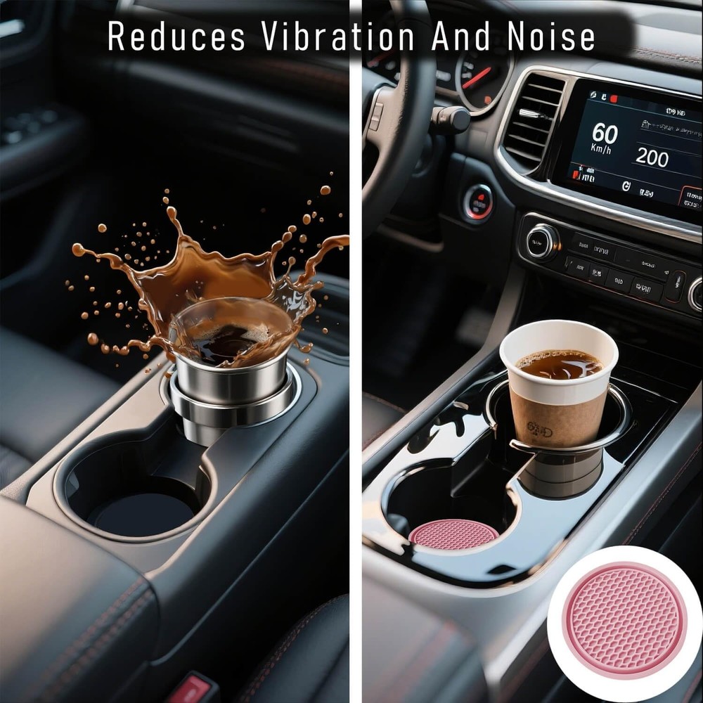 Car Cup Holder Coaster 4 Pack - Non Slip & Shockproof,Flexible PVC Rubber Insert