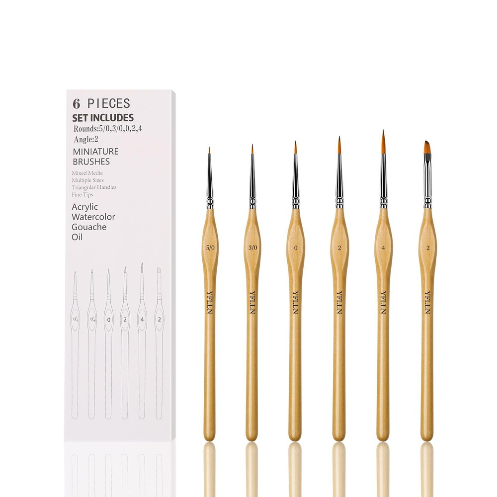 6Pcs Miniature Paint Brushes Set with Triangular Handles - for Acrylics, Oils...