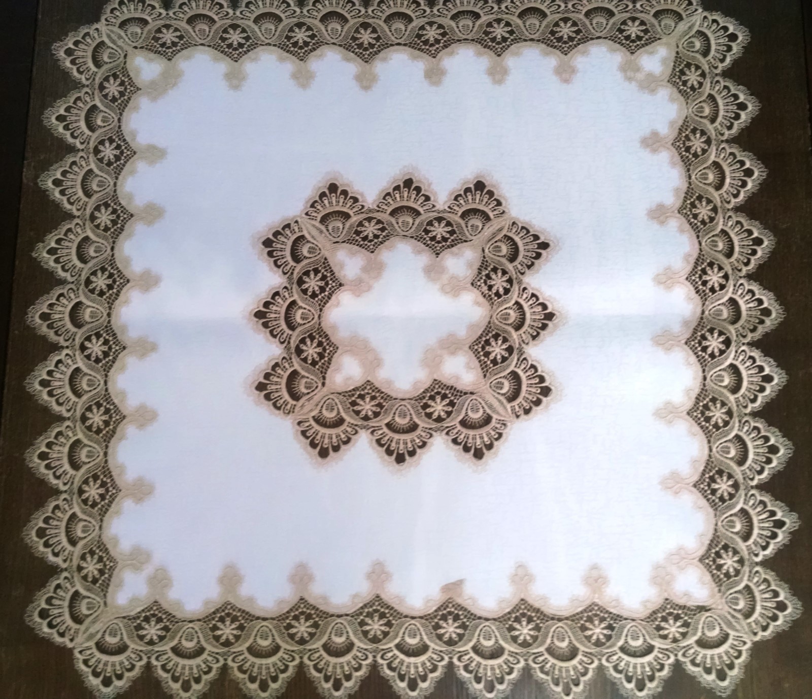 Doily Boutique Table Runner or Doily with Gold Lace and Antique White Fabric