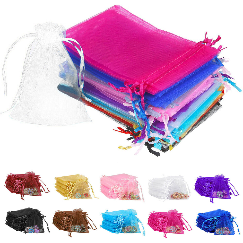 100 200pcs Drawstring Organza Gift Bags Wedding Party Jewelry Pouches 4x6" 5x7"