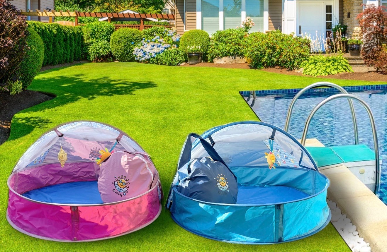 Foldable Baby Splash Pool with Sunshade Canopy – Portable Kiddie Pool Pink