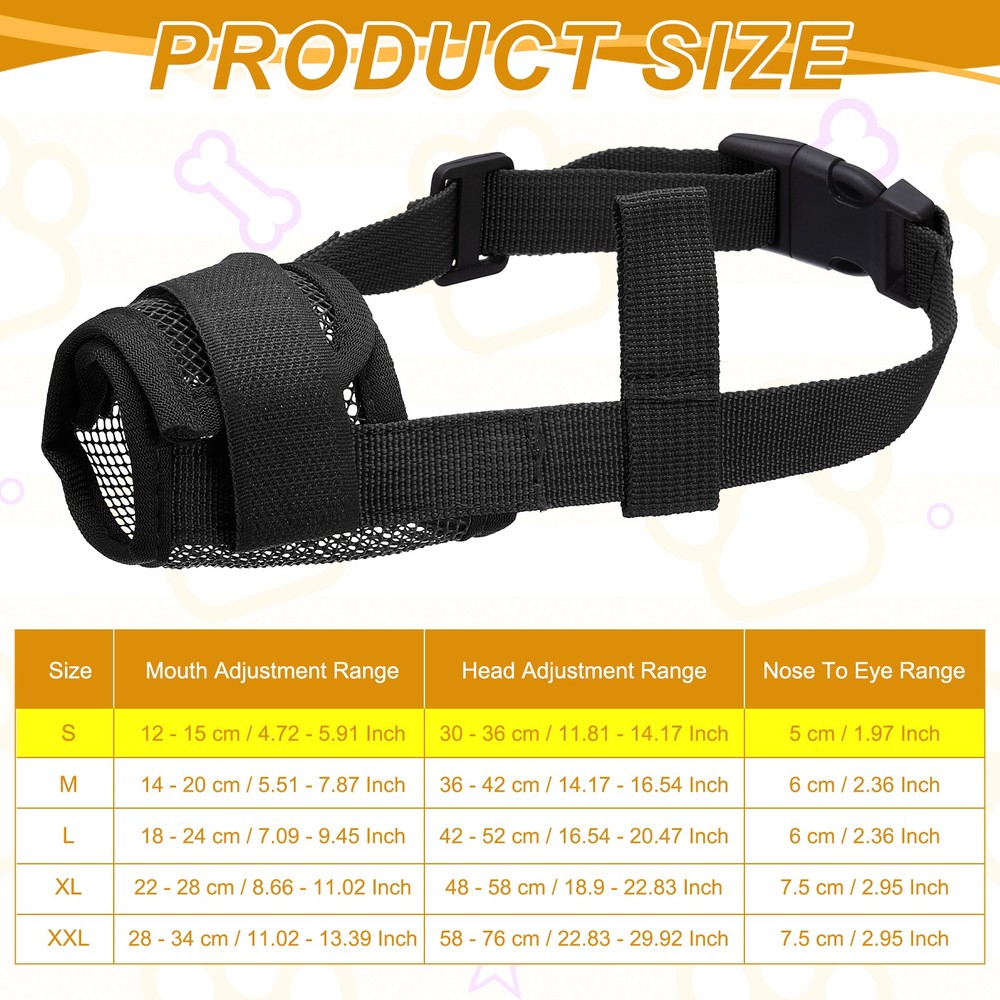Dog Muzzle, Soft Mesh Muzzle Mouth Guard Cover(Black, S)