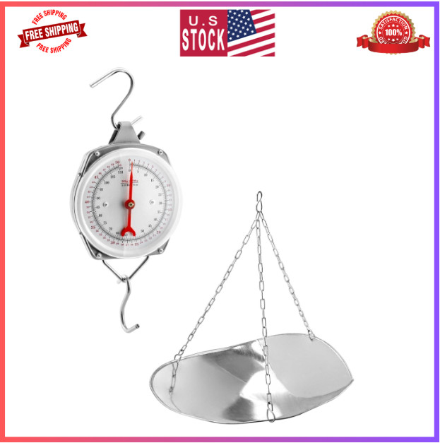 QWORK 110 lbs Large Spring Dial Weight Scale with Scoop & Hanging Cradle, Silver