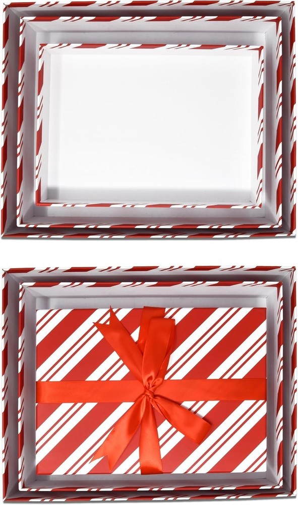 Gift Boutique - Christmas Nesting Gift Boxes Rectangle 3 Pack Peppermint Cand...