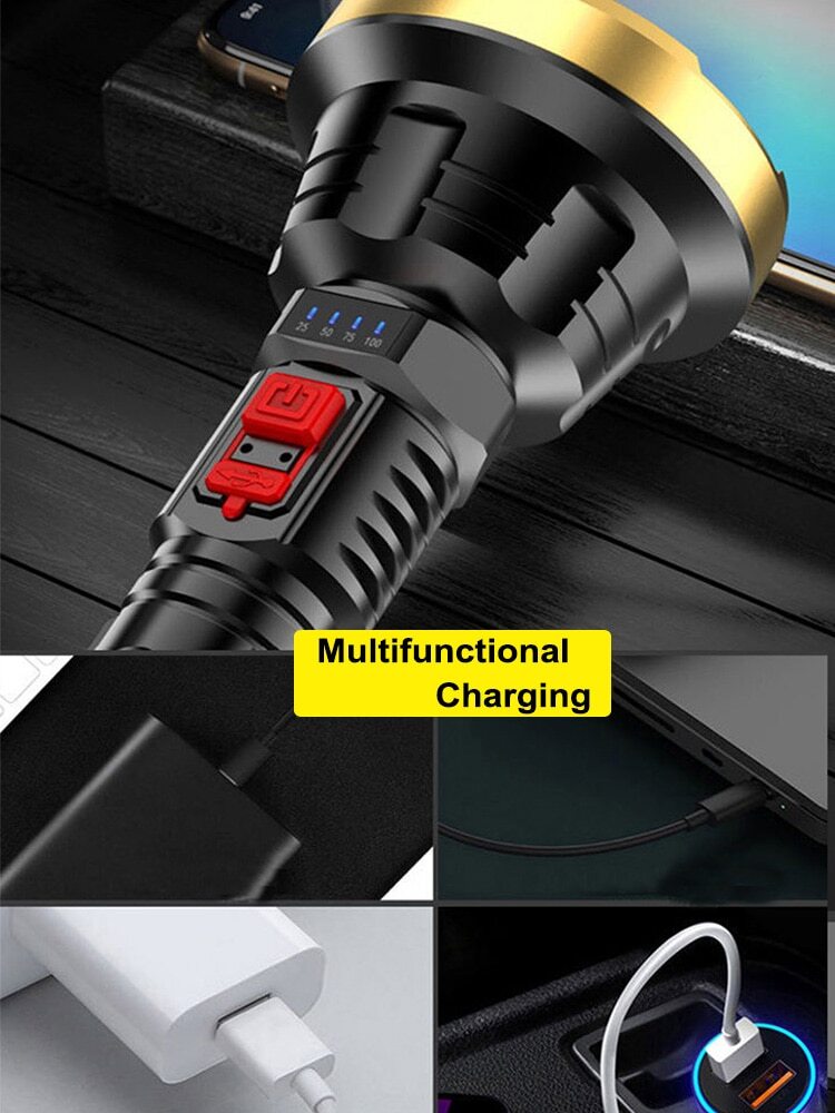 100000LM LED Flashlight Tactical Flash light Waterproof Camping Hand Light USB