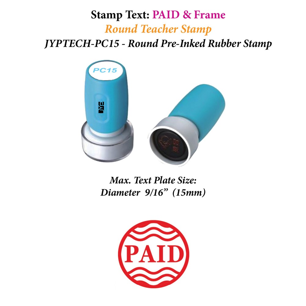PAID & Frame -Round Stamp PC15 Pre-Inked Stamp (Red Ink)