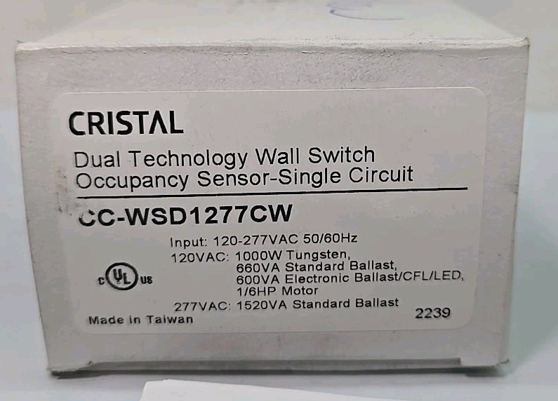 Cristal CC-WSD1277CW Dual Technology Wall Switch Occupancy Sensor Single Circuit