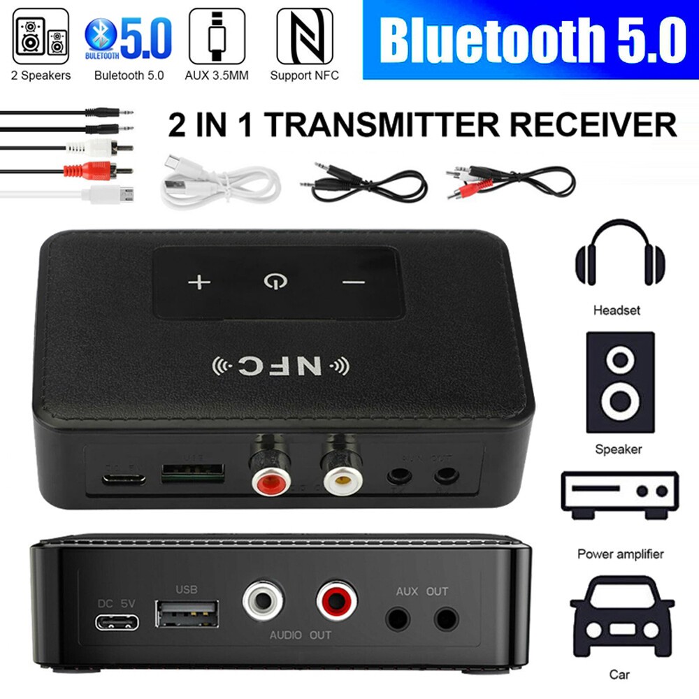 New Wireless Bluetooth 5.0 Receiver Aux NFC to 2 RCA Audio Stereo Adapter 3.5mm