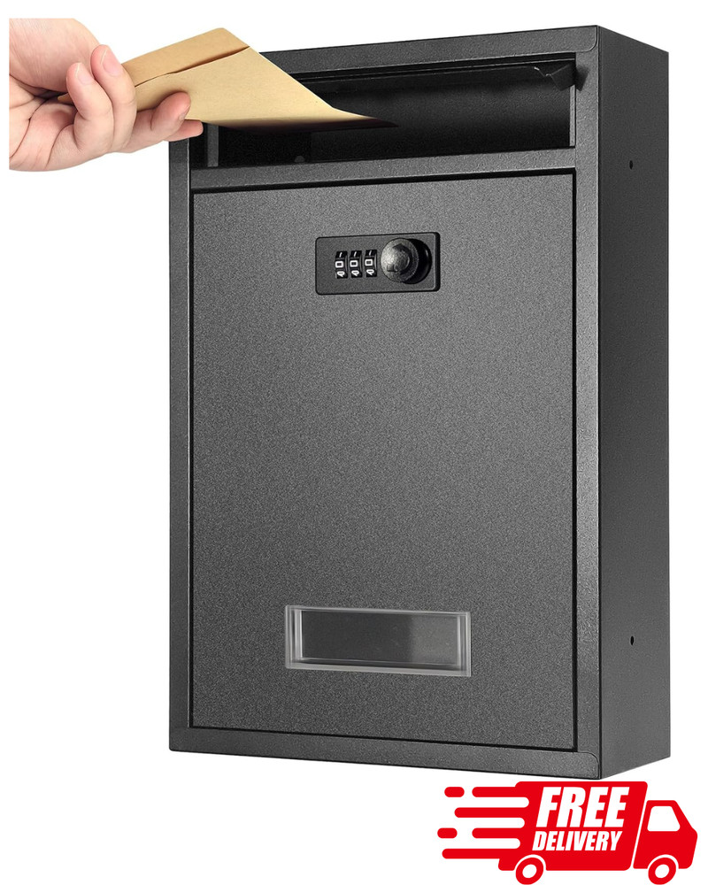 Wall Mount Mailbox with Combination Lock, Secure Outdoor Drop Box for Home