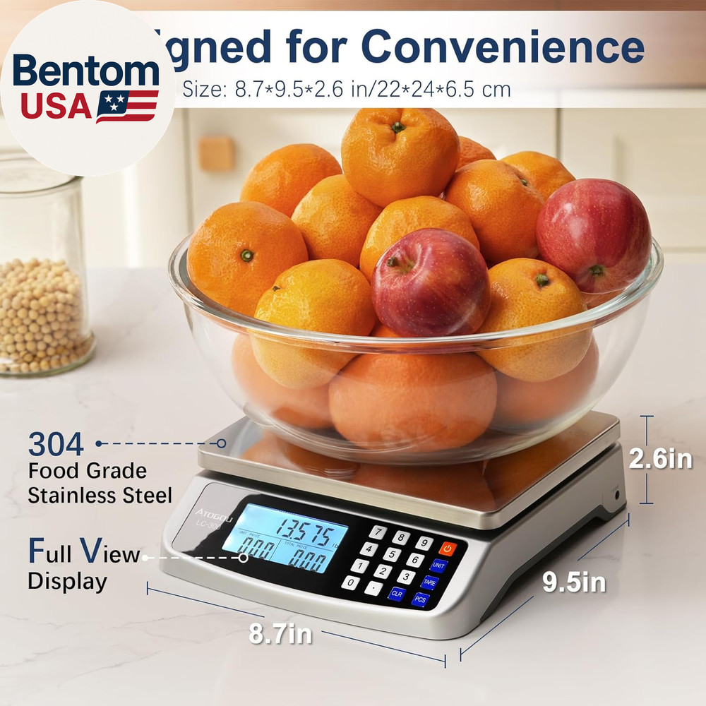 110Lb Food Scale, Commercial Kitchen Scale with Price Computing, Plug-In Usable,