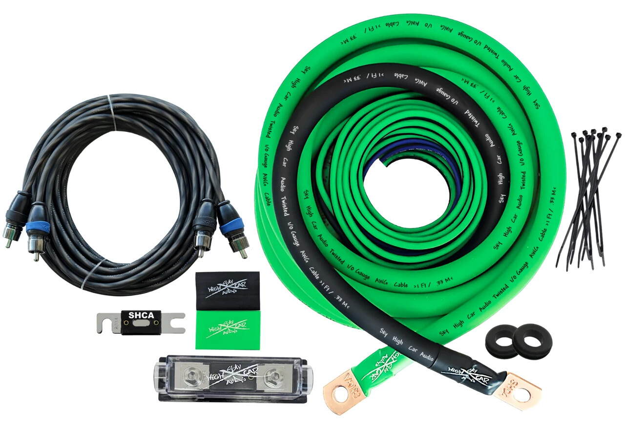SKY HIGH CAR AUDIO 1/0 GAUGE CCA AMP KIT GREEN/BLACK