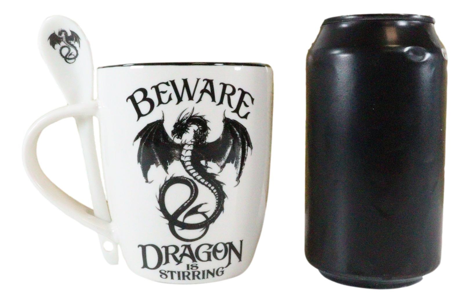 Ebros Altar Drake Beware Dragon Is Stirring Cocoa Tea Coffee Cup Mug & Spoon Set