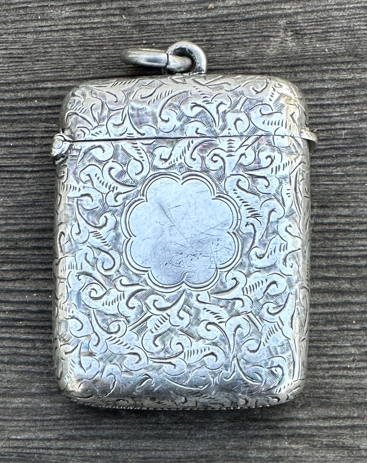 Antique Albert Baker & Co. Sterling Silver Engraved Vesta Case Match Safe