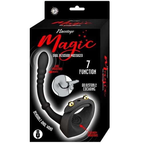 Magic Dual Pleasure Adjustable Vibrating Cock Ring with Anal Probe