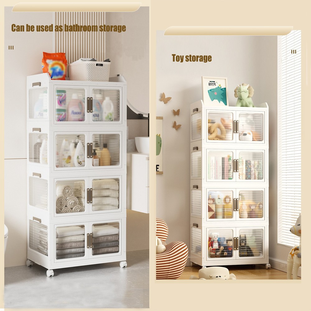Plastic Collapsible Storage Bins with Lids & Wheels Stackable Closet Organizers