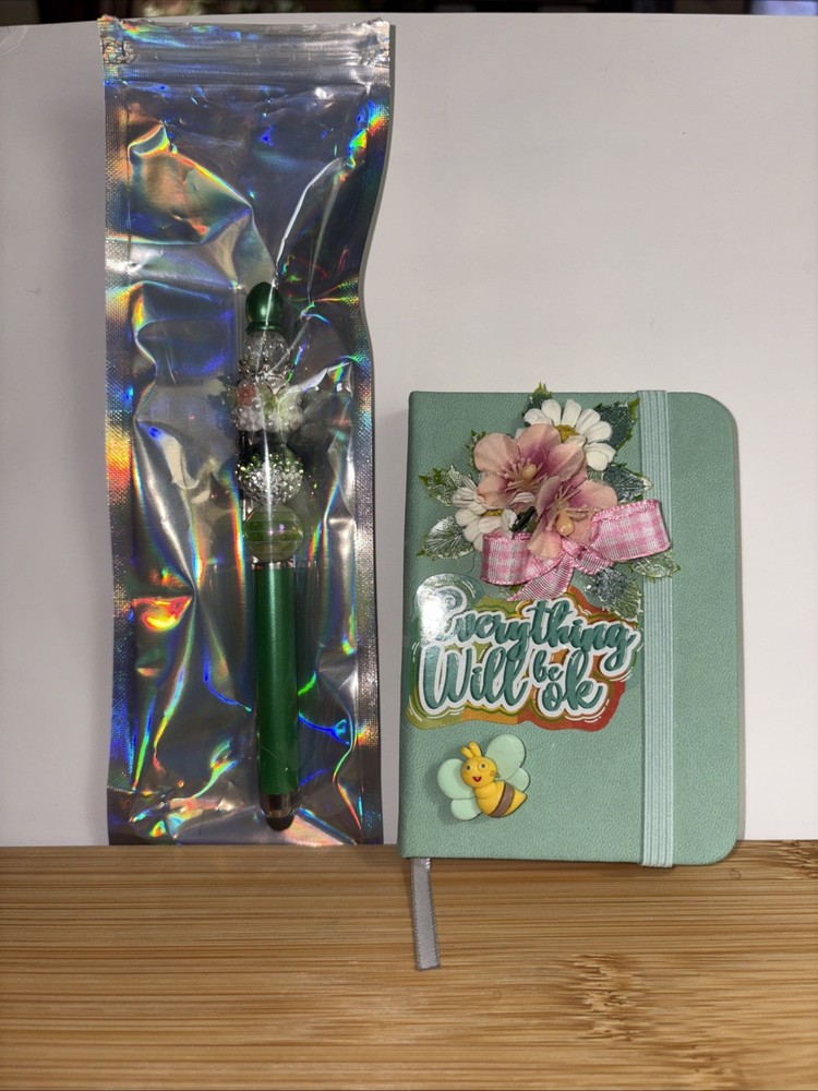 HANDCRAFTED BEADED PEN & NOTE PAD SET -everything Will Be Ok
