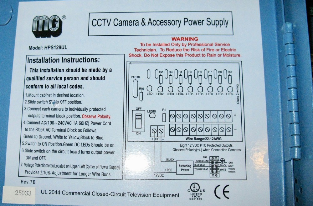 MG Electronics Power Supply for CCTV Camera & Accessory Model HPS129UL
