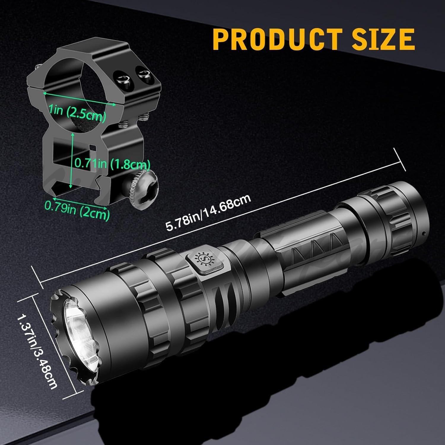 90000LM Tactical Police Gun Flashlight +Picatinny Rail Mount+Switch for Hunting