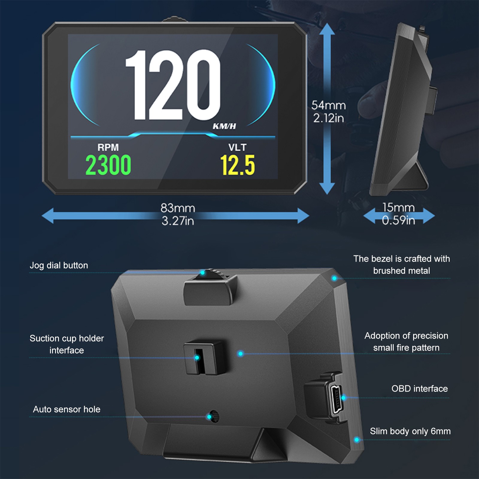 Car Truck Digital OBD2 Real-Time RPM MPH Overspeed Alarm HUD Gauge Speedometer